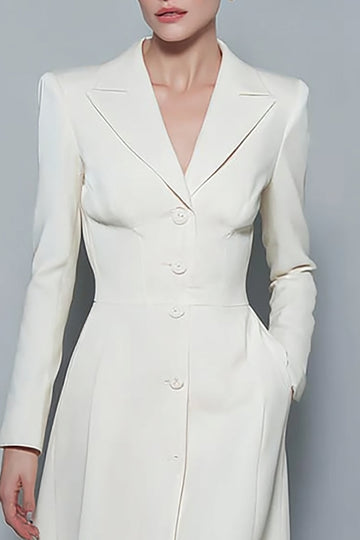 Marfim Cetim Pico Lapela Midi Uma Linha Vestido de Trabalho